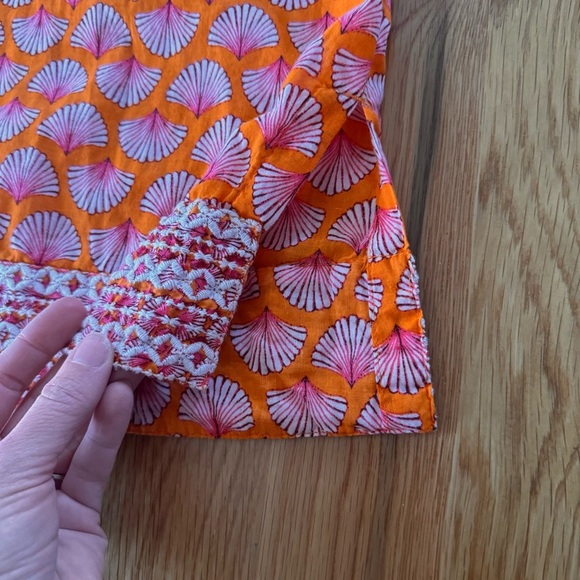Sigrid Olsen 100% Cotton Printed Shell Tunic Embroidered Orange Pink Size M - Picture 3 of 8